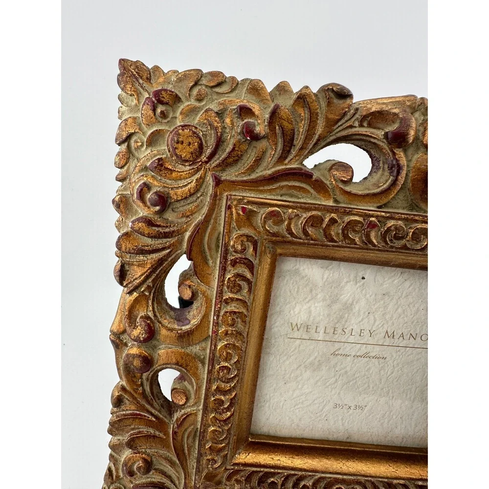Wellesley Manor Vintage 90s Baroque Ornate Gilded Resin Gold Frame 3.5x3.5